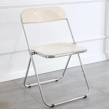 KAIHAOWIN Luxury Modern Acrylic Folding Chair Transparent Chairs-Ghost Stackable Crystal Folding Chair-PC Plastic Living Room Seat-Chrome Frame and Foldable Acrylic Chair for Outside Inside-White