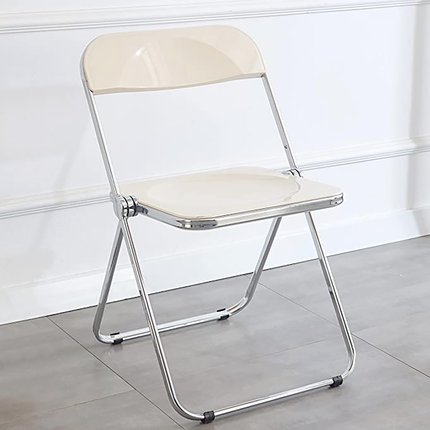 KAIHAOWIN Luxury Modern Acrylic Folding Chair Transparent Chairs-Ghost Stackable Crystal Folding Chair-PC Plastic Living Room Seat-Chrome Frame and Foldable Acrylic Chair for Outside Inside-White