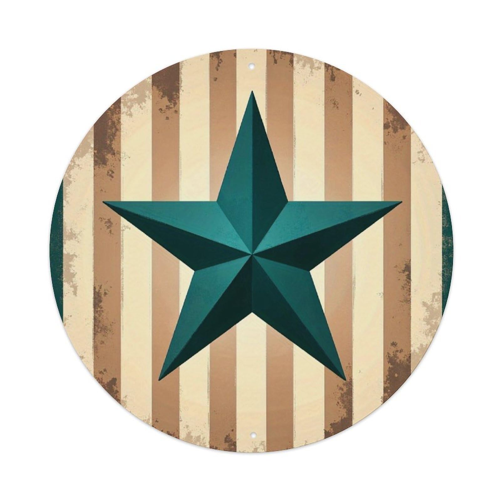 Teal Star On Striped Background Tin Sign Metal Poster Vintage Metal Signs for Home Man Cave Bar Cafe Kitchen laundry room Wall Decorations 8x8 inches