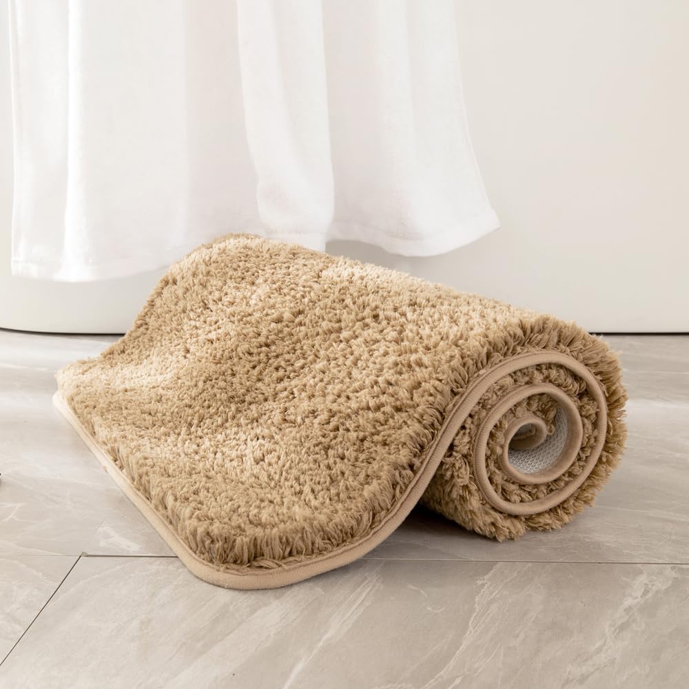 MIULEE Camel Bathroom Rugs, Soft Small Absorbent Microfiber Bath Rugs Non Slip Quick Dry Fluffy Bath Mats for Bathroom Floor Tub Showers, Machine