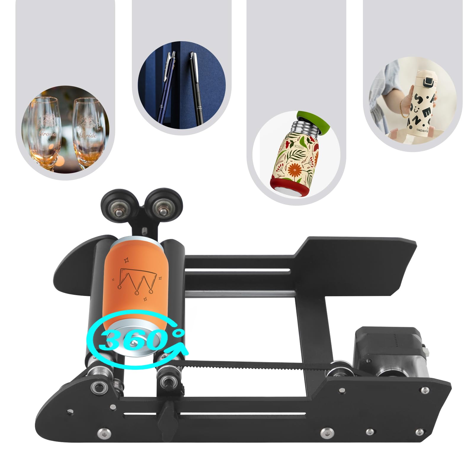FIPINIXK Engraver Rotary Roller, Pro Rotary Drum Engraving Machine with Wine Glass Holder for Glasses Cups Cans Water Bottles Sliding Adjustment Stepping Motor 0.79-4.8 Inch Roller Adjustable Range