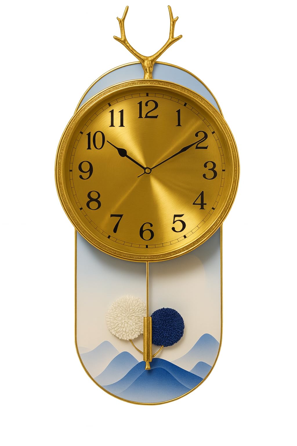 Horloge murale dorée avec motif bois de cerf pour couloir et bureau