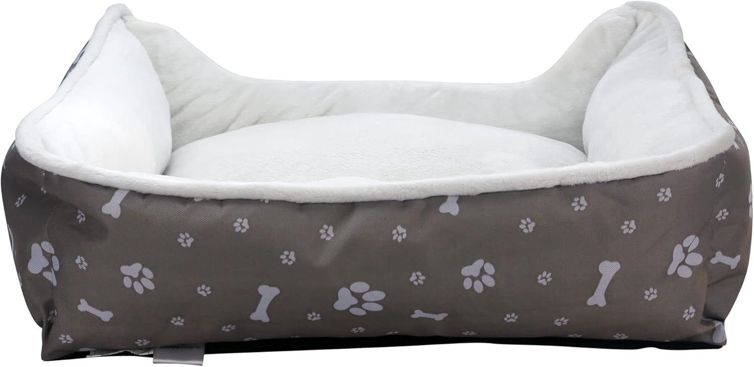 review long rich Rectangle Dog Bed, Super Soft Plush Pet Bed for Indoor Cats Dogs, Reversible Polyester Dog Bed, Anti-Slip Bottom, Machine Washable (Printed Oxford Grey, 23.6“ x 19.7