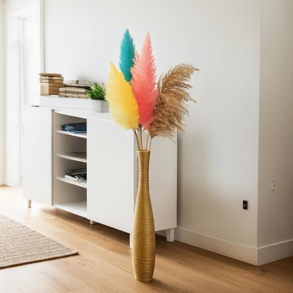 Tall Floor Vase, Large Vases for Rustic Home Decor Modern Farmhouse, Sturdy, Luxury, Textured, Vessel for Decorative Branches Dried Flowers, 27.5 inches Floor Vase for Decor, Gold Vases