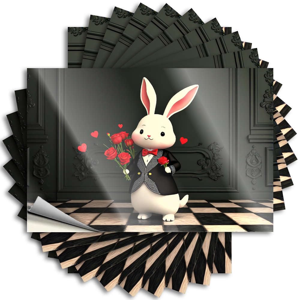 Decals Work | Tall Window A Rabbit in A Tuxedo Holding Red Roses. for Mom(12X18CM)
