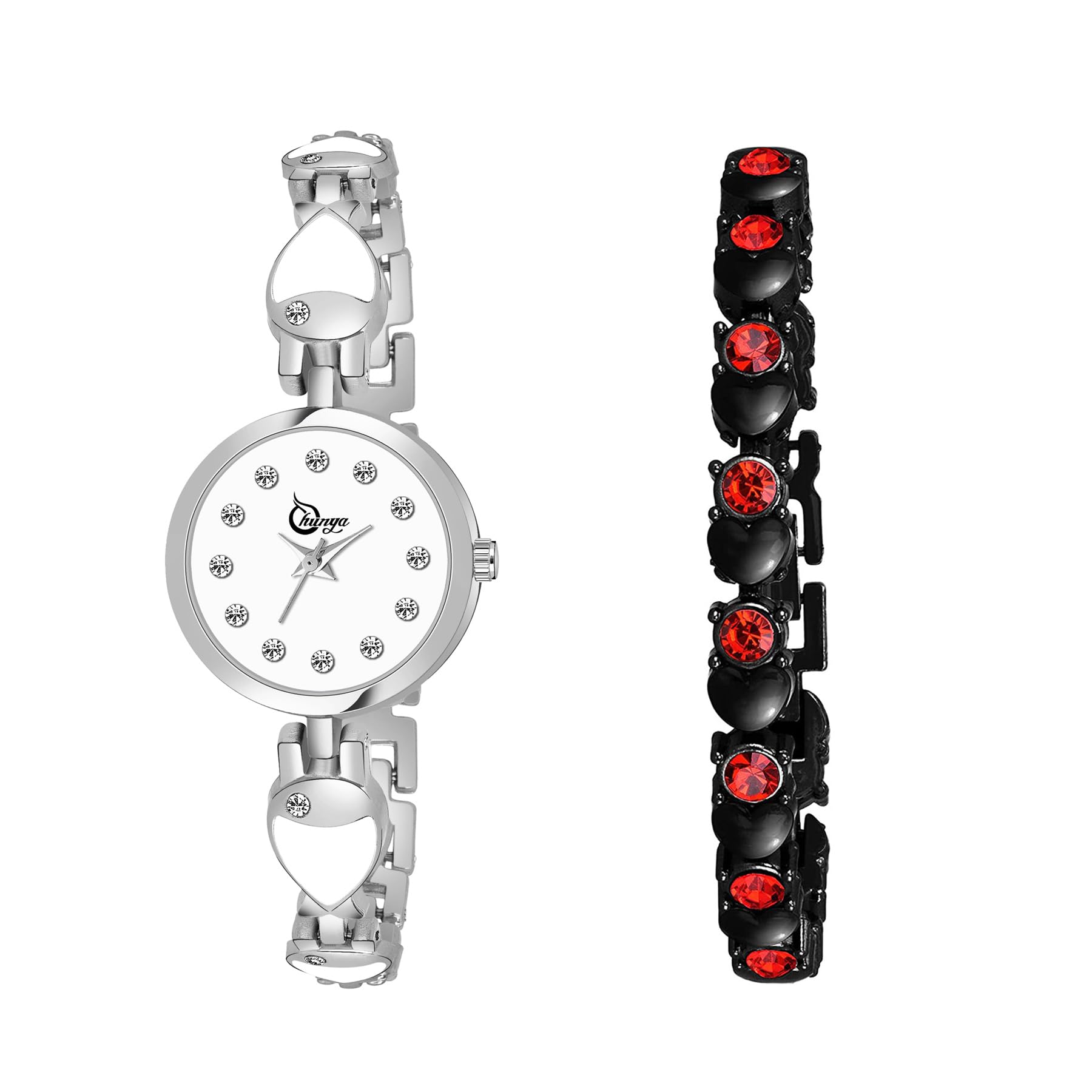 SATNAM ART Womens Stainless Steel Bezel Claspy Buckle Stainless Steel Case Analogue Watch with Stone Bracelet Pack of 2 (S-C-1010_Black) (B0CCL9PV8D) Amazon Price History, Amazon Price Tracker