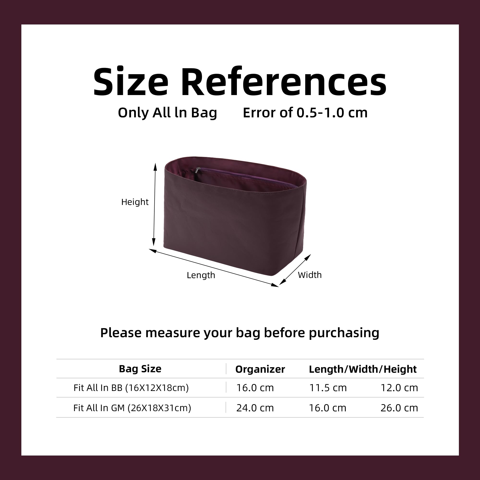 DGAZ Ligero Organizador Interior para All In GM, Inserto de Bolso, Fuchsia