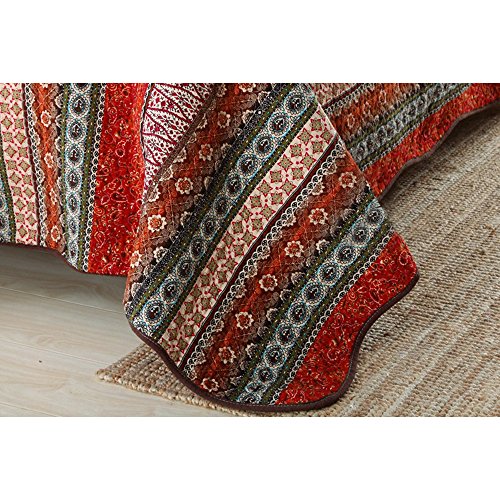 NEWLAKE Striped Classical Cotton Patchwork Bedspread Quilt Sets, Twin Size