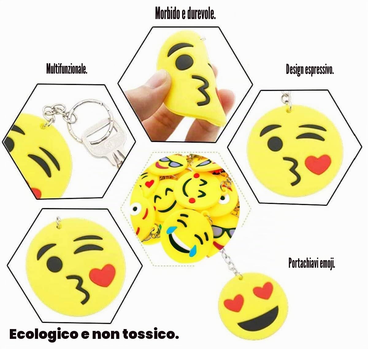 LATERN 100 Pezzi Emoji Portachiavi, 10 Modello Mini Emoticon Decorazione per Bambini Bomboniere per Feste di Compleanno, Riempitrici per Sacchetti per Feste (3,5m x 8,5cm)