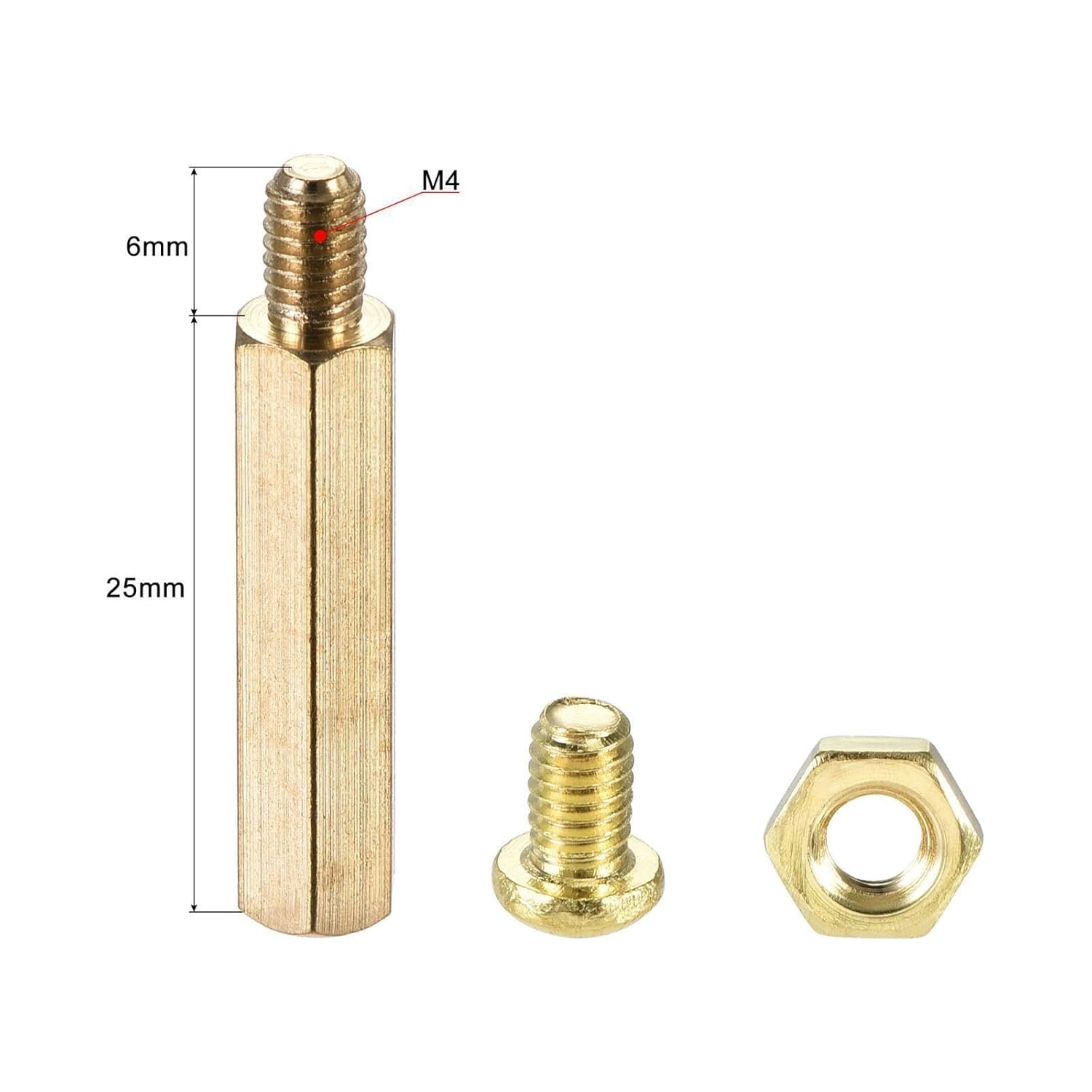 M4 Hex Brass Standoff Spacer 25mm+6mm Male-Female Pillar Screw Nut Kit 20 Sets HOAICH106