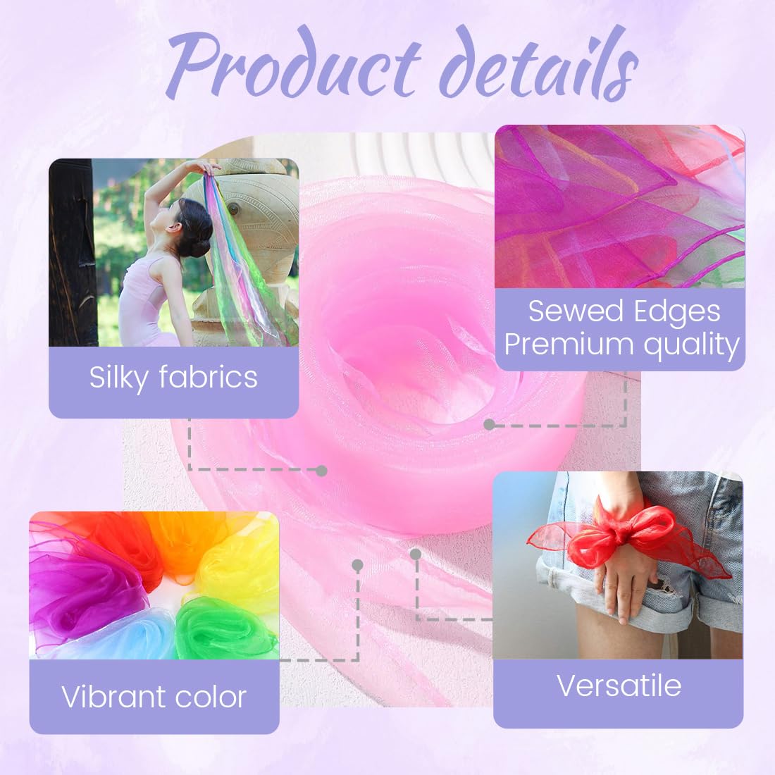 12 Pezzi Foulard Giocoleria,60 x 60 cm Foulard Colorati Per Bambini, Foulard Colorati, Foulard da Danza, Foulard da Ginnastica,Feste per Bambini e Giochi di destrezza