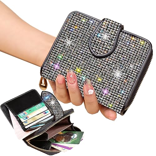 Bling Rhinestone Small Womens Wallet Girls Clutch Artificial Diamond Purse Credit Card ID Coin Holder W/Zipper Silver/White2