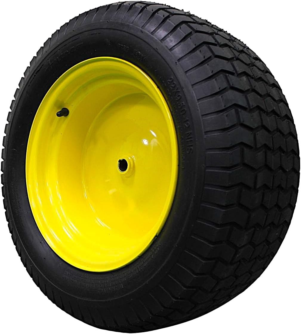 Antego Tire & Wheel - (Single) 22x9.50-12 Tire & Wheel Assemblies | Compatible with Various John Deere Models | JD Yellow | Tubeless | 4 Ply # GY20663
