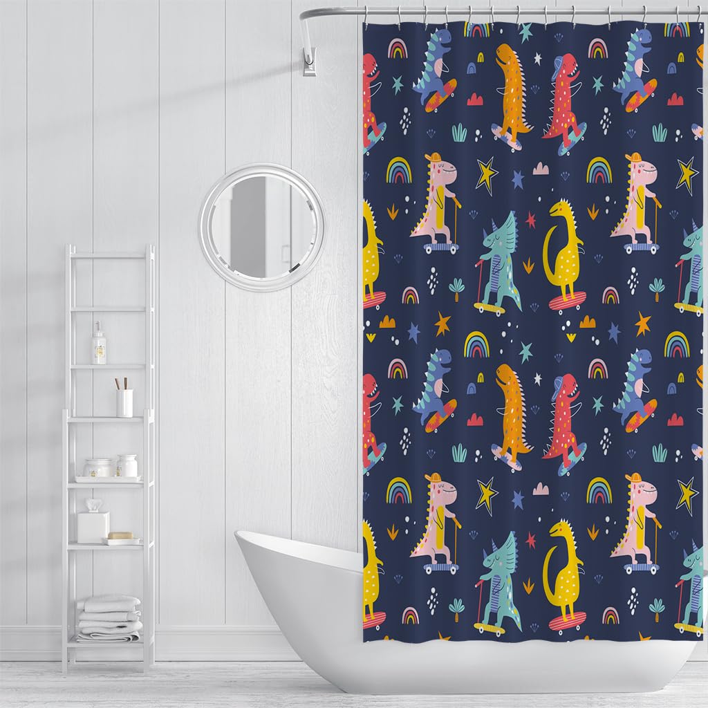 Cortina de Ducha 200 x 200 cm Infantil Azul Marino, con Bonito Estampado de Dinosaurios para Bañeras y Baños, con Temática de Animales, de Secado Rápido, Impermeable, 200 x 200 cm (1 Paneles).