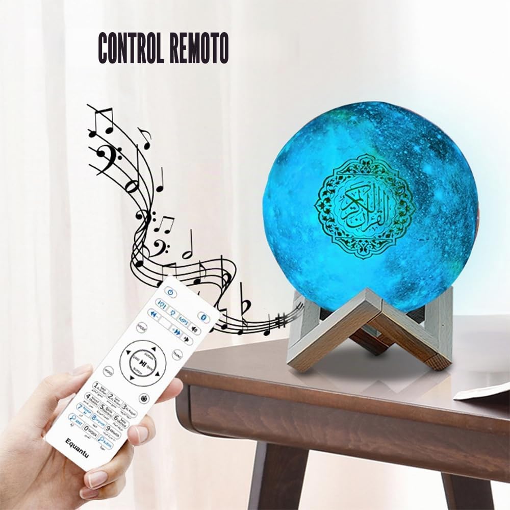 Quran Lámpara de Luna, Altavoz Bluetooth Smart Touch, Luz nocturna 3D, luz de luna 3D, lámpara de noche LED, 7 colores, cambio de color, lámpara de mesita de noche (B)