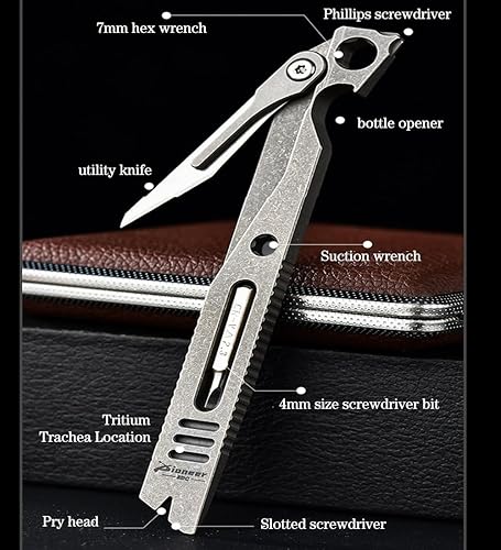 Miniatura 4 de Titanio Edc Prybar Herramienta Bolsillo Palanca Llavero Multiherramienta Abrebotellas Caja Cortador Destornillador al aire libre Camping Utilidad