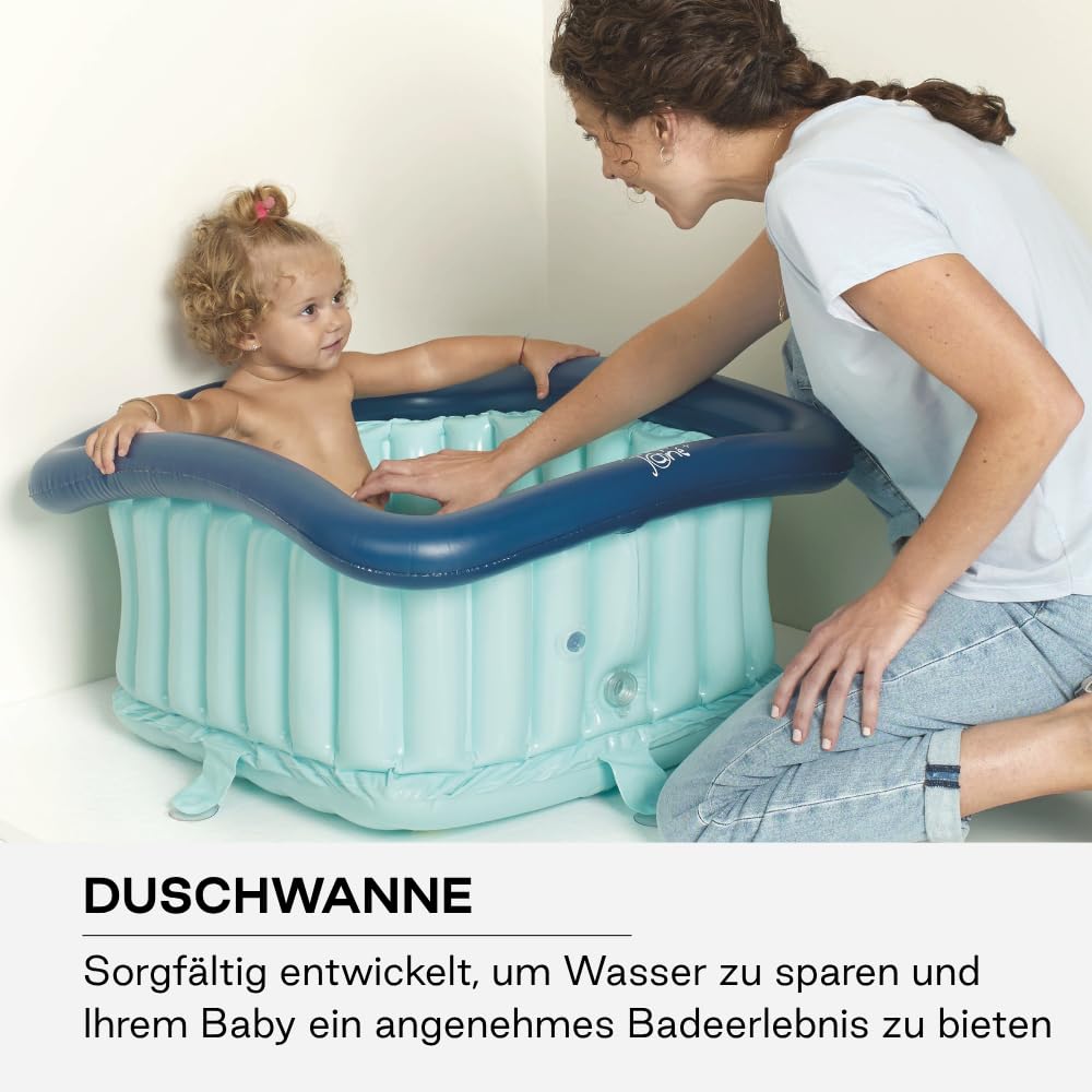 Jané Duschverkleinerer Baby Aufblasbar 60x60 cm, Babybadewanne Duschwanne, 70L, mit Saugnäpfen, Ablaufventil, Pumpe, Blau