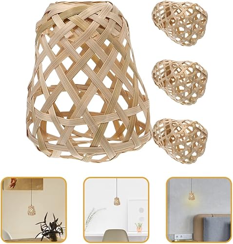 Miniatura 4 de Didiseaon Pantalla de lámpara de mimbre, 4 piezas, mini pantallas de bambú tejidas redondas, cubiertas de lámpara rústicas, pantallas de luz retro,