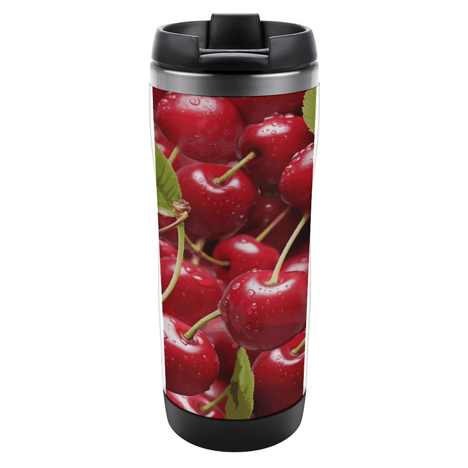 Insulated Stainless Steel Coffee Mug, Red Cherries