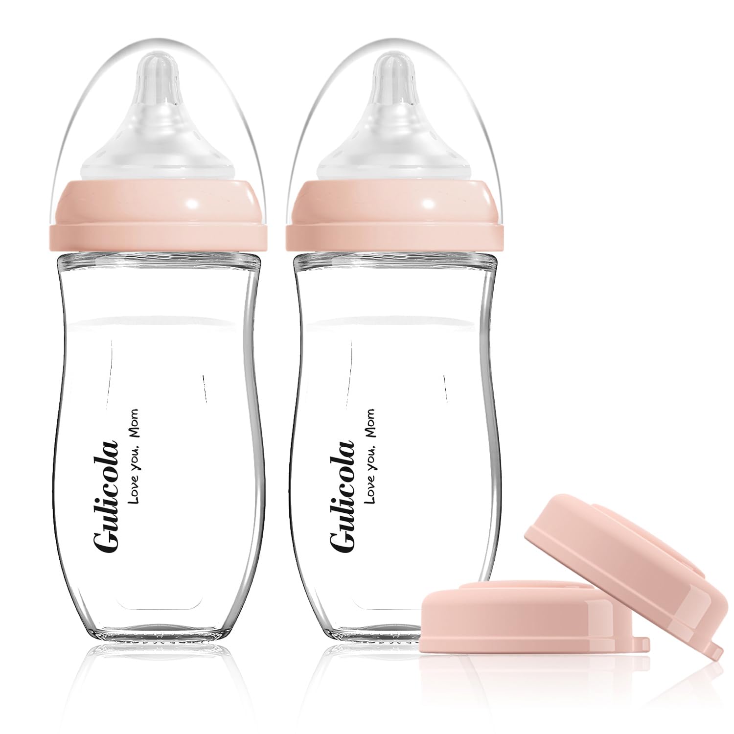 Gulicola Natural Glass Baby Bottle 8 oz, 2 Pack - Pink