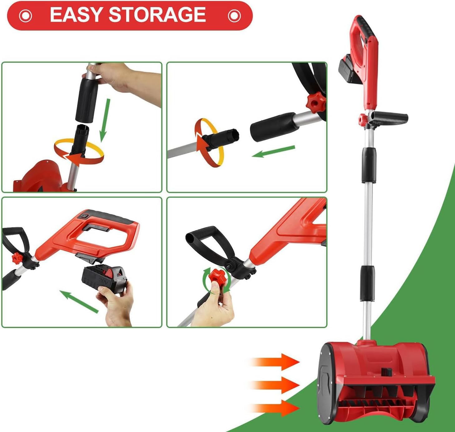 Cordless Snow Shovel, 20V 12-Inch 4-Ah Cordless Snow Blower, Battery Snow Blower with Directional Plate & Adjustable Front Handle (4-Ah Battery & Quick Charger Included),1battery