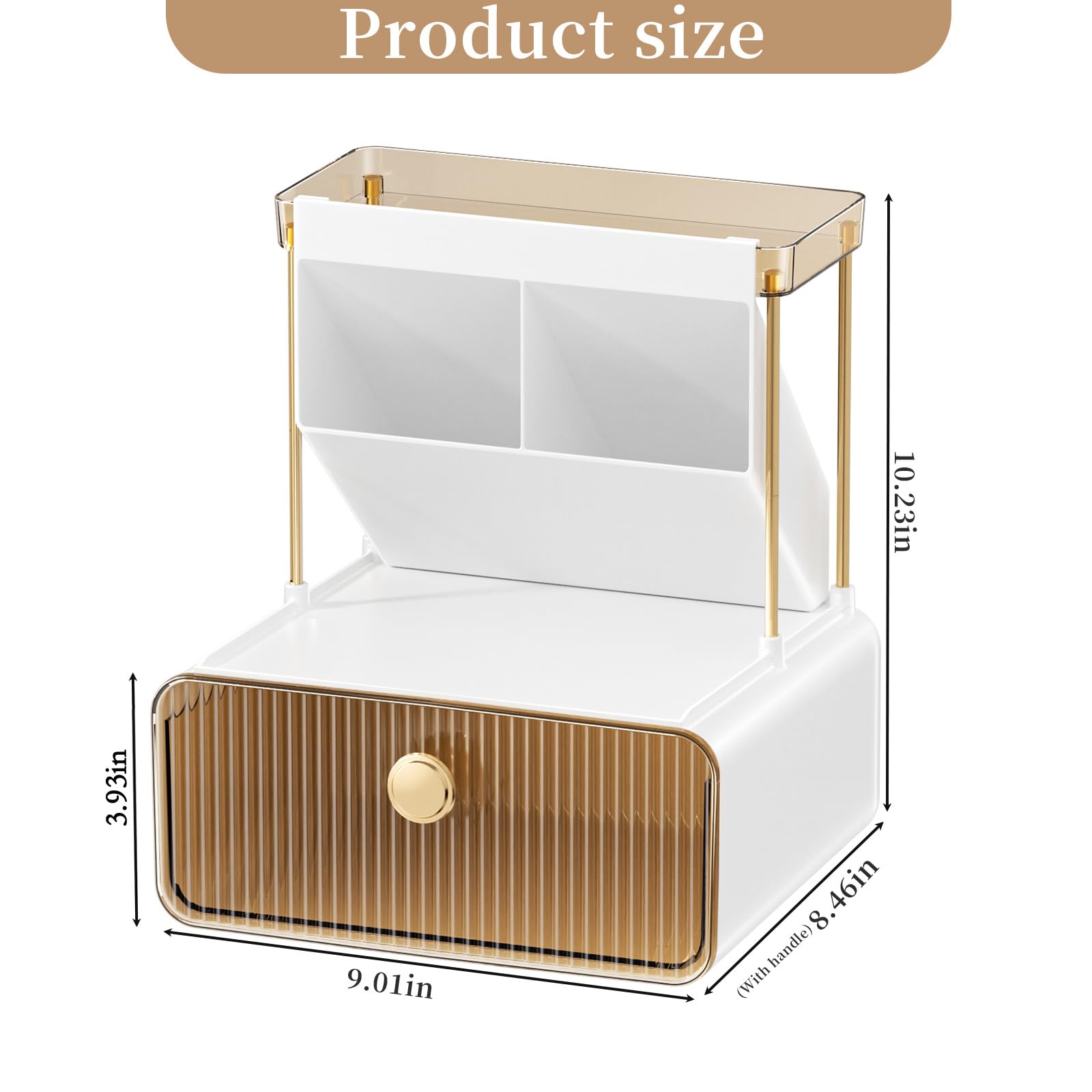 Anlynwooh Makeup Organizer with Drawer, Bathroom Organizers and Storage?Makeup Brush Holder,Lipstick and Perfume Organizer,Cosmetic and Vanity Organizer,Desk Organizer (AMBER)
