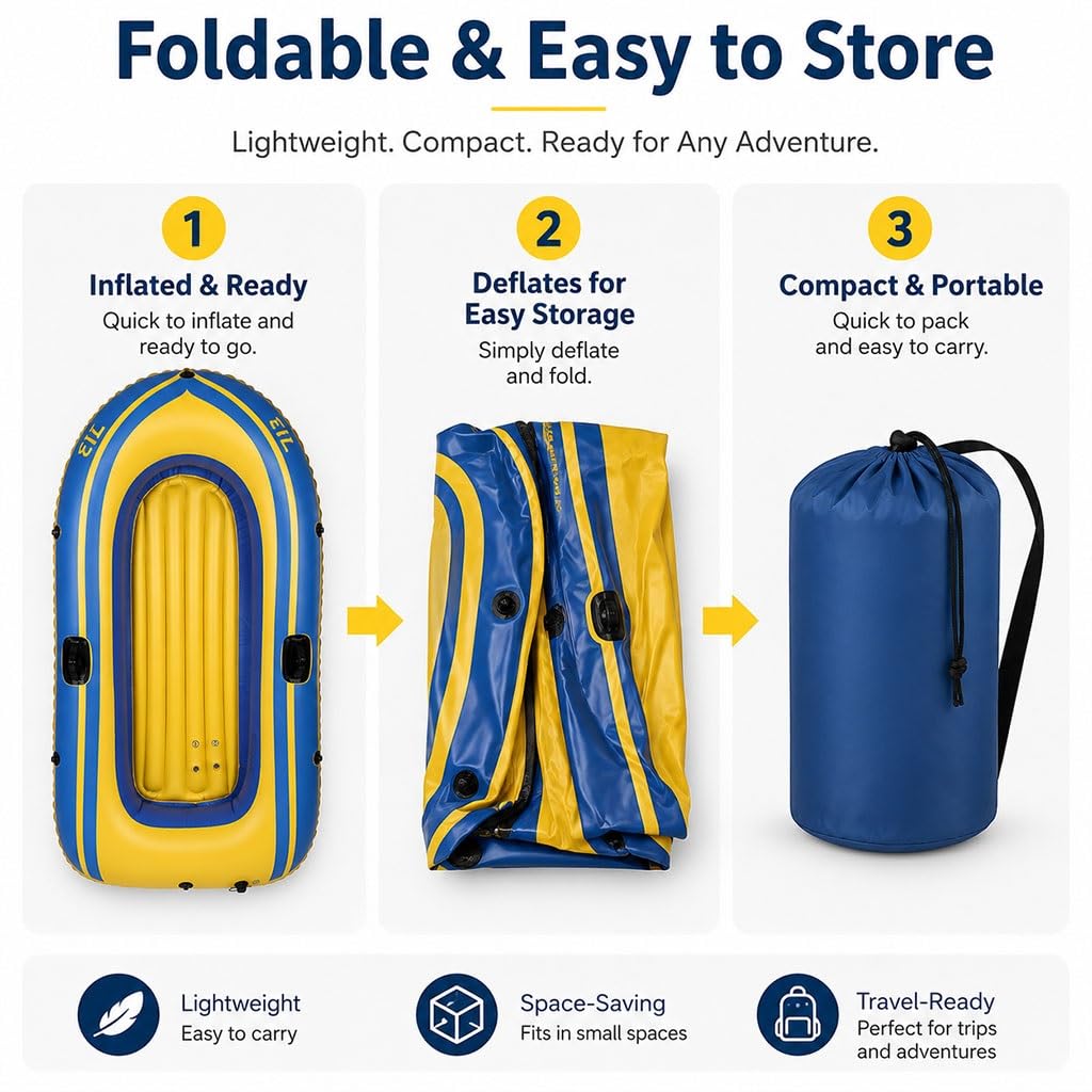 Kayak Inflable para 2 Personas, Barco De PVC con 4 Cámaras De Aire