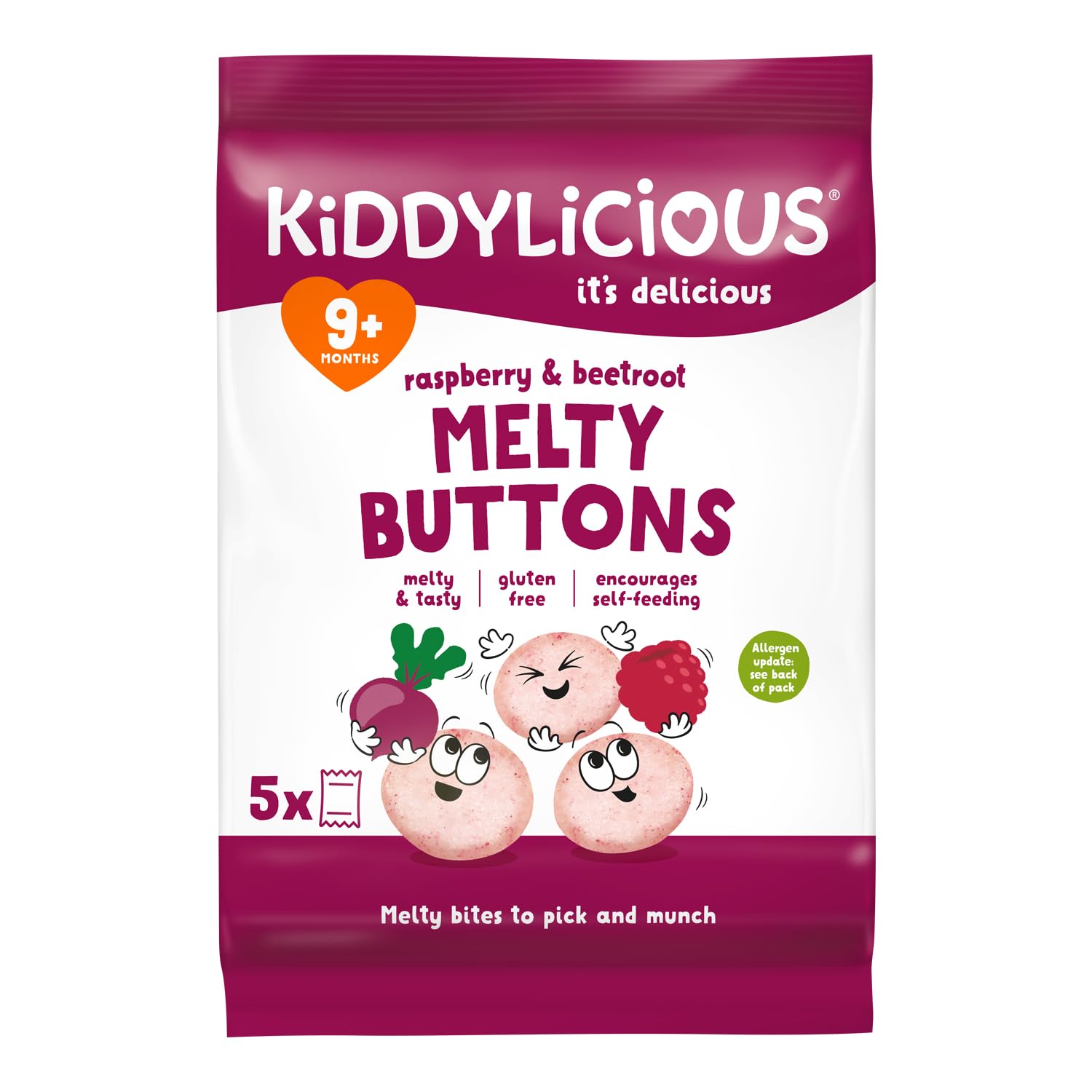 Raspberry & Beetroot Melty Buttons - Delicious Snacks for Kids - Suitable for 9+ Months - Pack of 5 (5x6 gms)