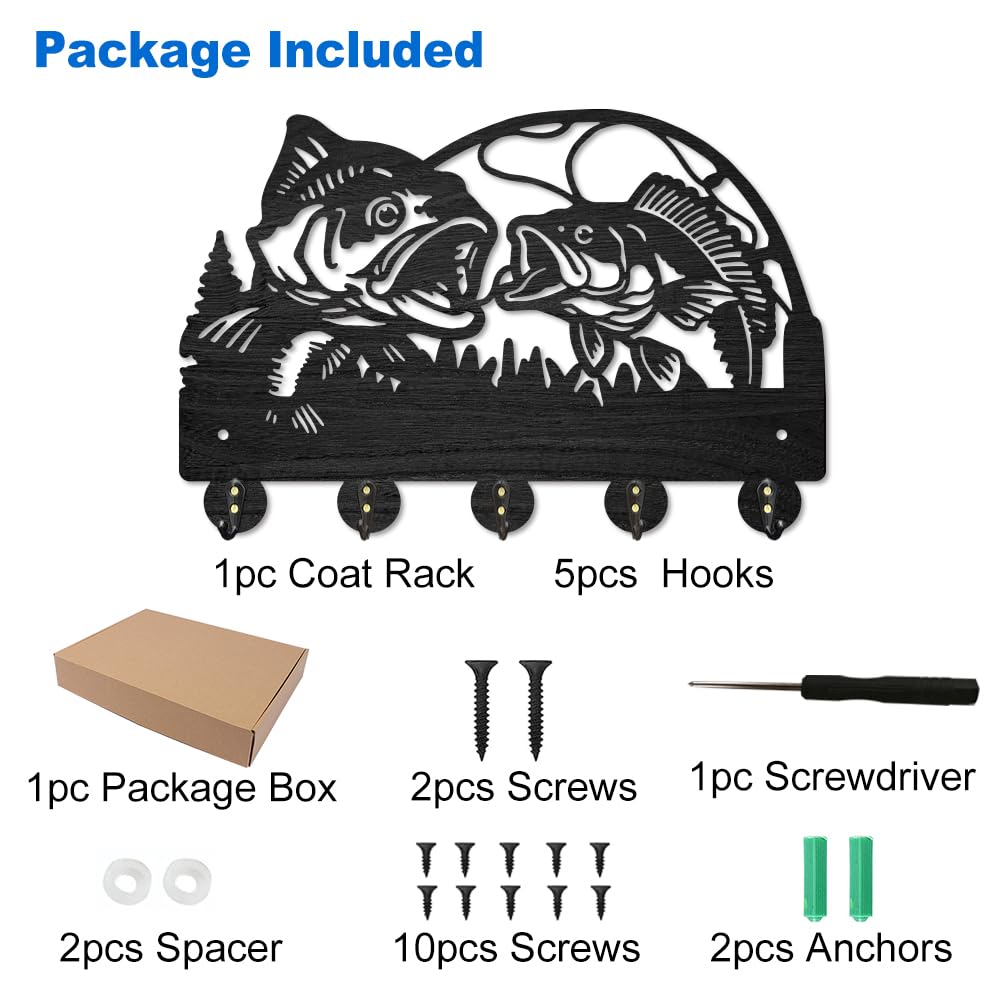 MAYJOYDIY Fish Design Wall Mounted Coat Hooks, 30x20 cm, 5 Alloy Hooks - Image 3