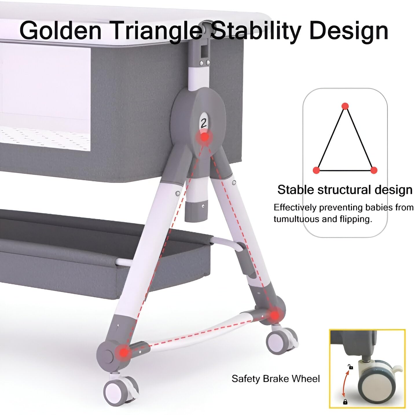 Cubbycoo Multifunctional Movable Baby Crib (Grey) – Portable Foldable Cradle & Splicing Bed for Newborns – Height Adjustable, Breathable Infant Bassinet, Safe & Durable - Image 7 thumbnail