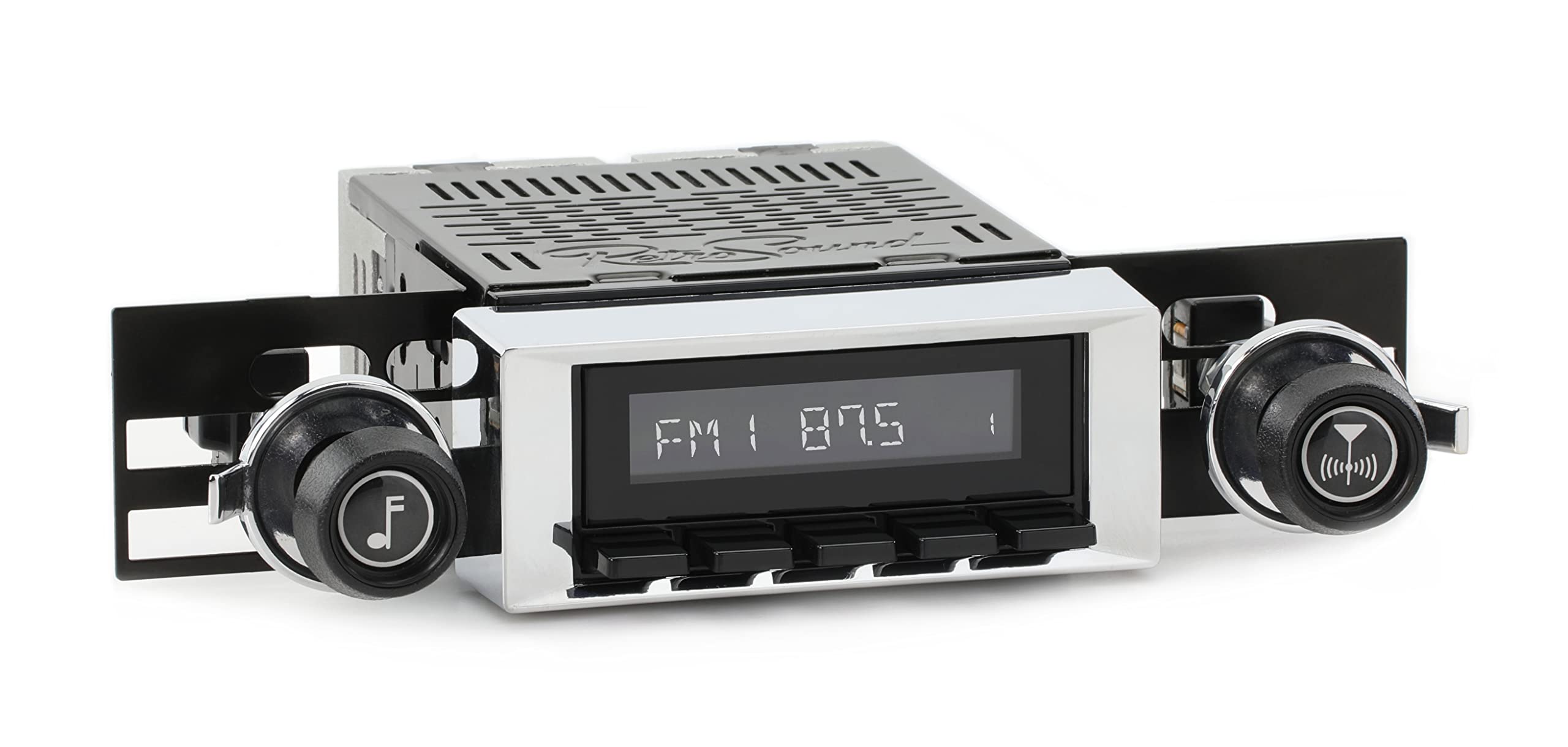Retro Manufacturing HB-117-120-37-73 Hermosa Direct-Fit Radio for Classic Vehicle (Black Face and Buttons and Chrome Bezel)