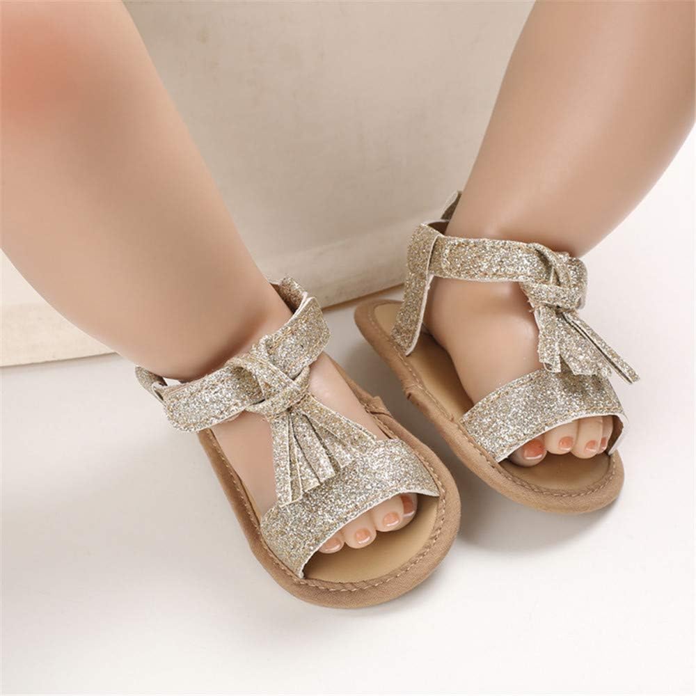  | Bellocasa Infant Baby Sandals for Girls Summer Beach Sparkly Tassel Princess Flat Non Slip First Walkers Newborn Crib Shoes | Sandals
