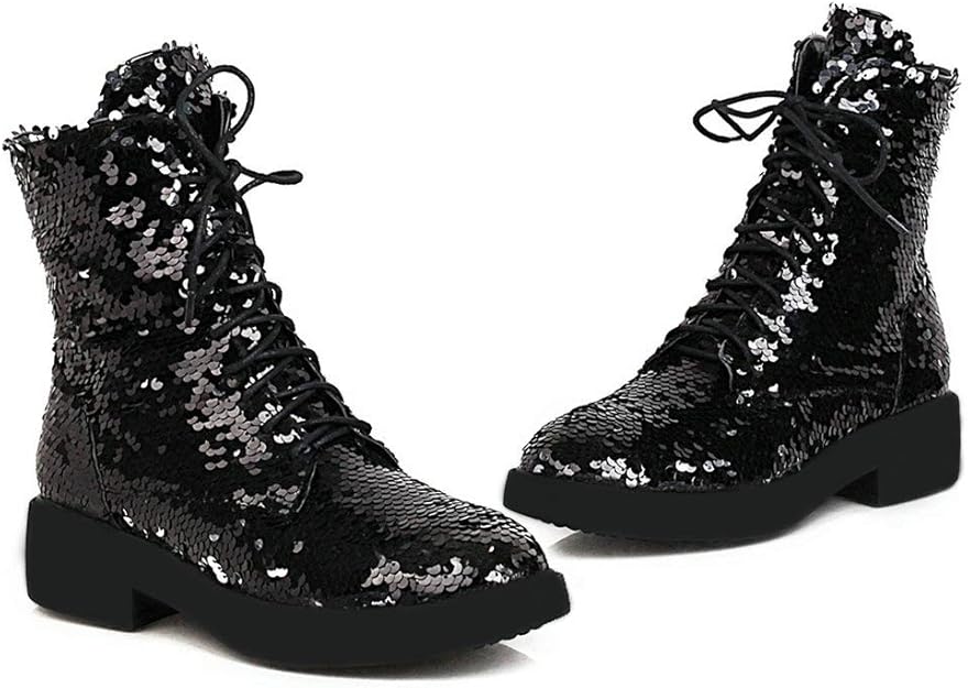 black sparkly combat boots
