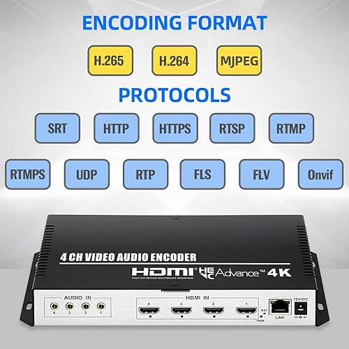 Miniatura 2 de ORIVISION 4 canales 4K UHD H264 HDMI codificador de vídeo con audio extral a HTTP UTP RTSP RTMP RTMPS RTP ONVIF Multicast SRT IPTV codificador en