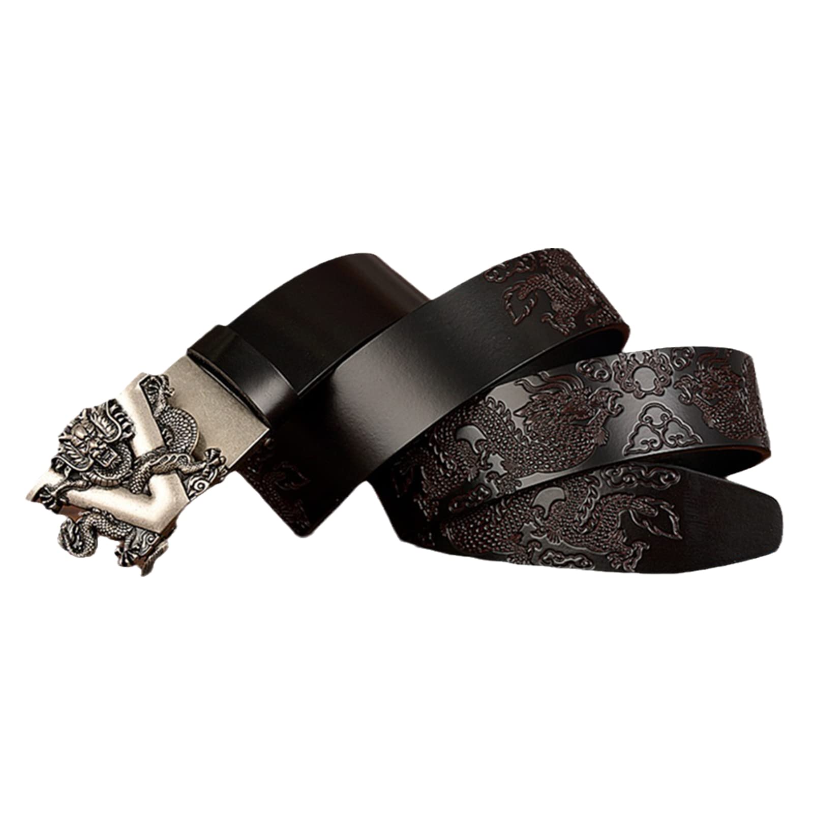 El cinturón， Correa de trinquete Cuero Genuino for Hombre con Hebilla automática Deslizante 3D Plateada, 3,5 cm Ancho - Hebilla Ajustable(Black,115cm/waist:38"~40")
