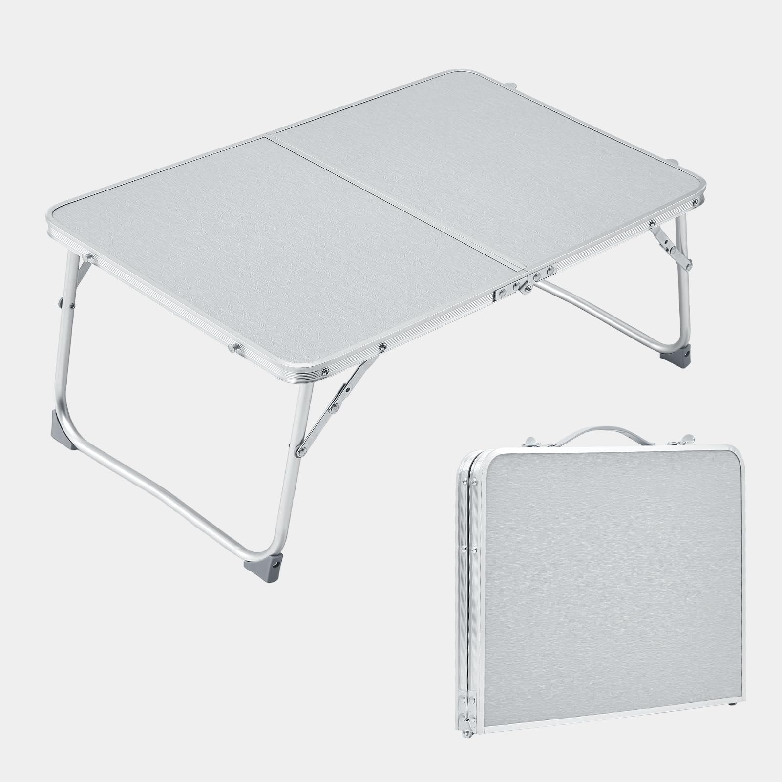 Warmiehomy Folding Camping Table Portable Picnic Foldable Table with Aluminum Frame for Camping Garden Cooking,61x41x27 cm (Bi-fold,Sliver)