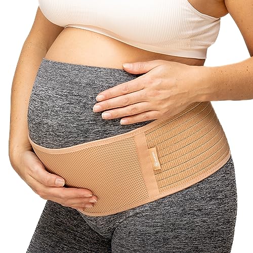 BABYGO® 2 in 1 Pregnancy Belly Band Support for Bump | Pelvic Maternity Belt for Pregnant Women | Helps with Back, Hip Pain | 50 Page Book Included | Nude Plus Size
