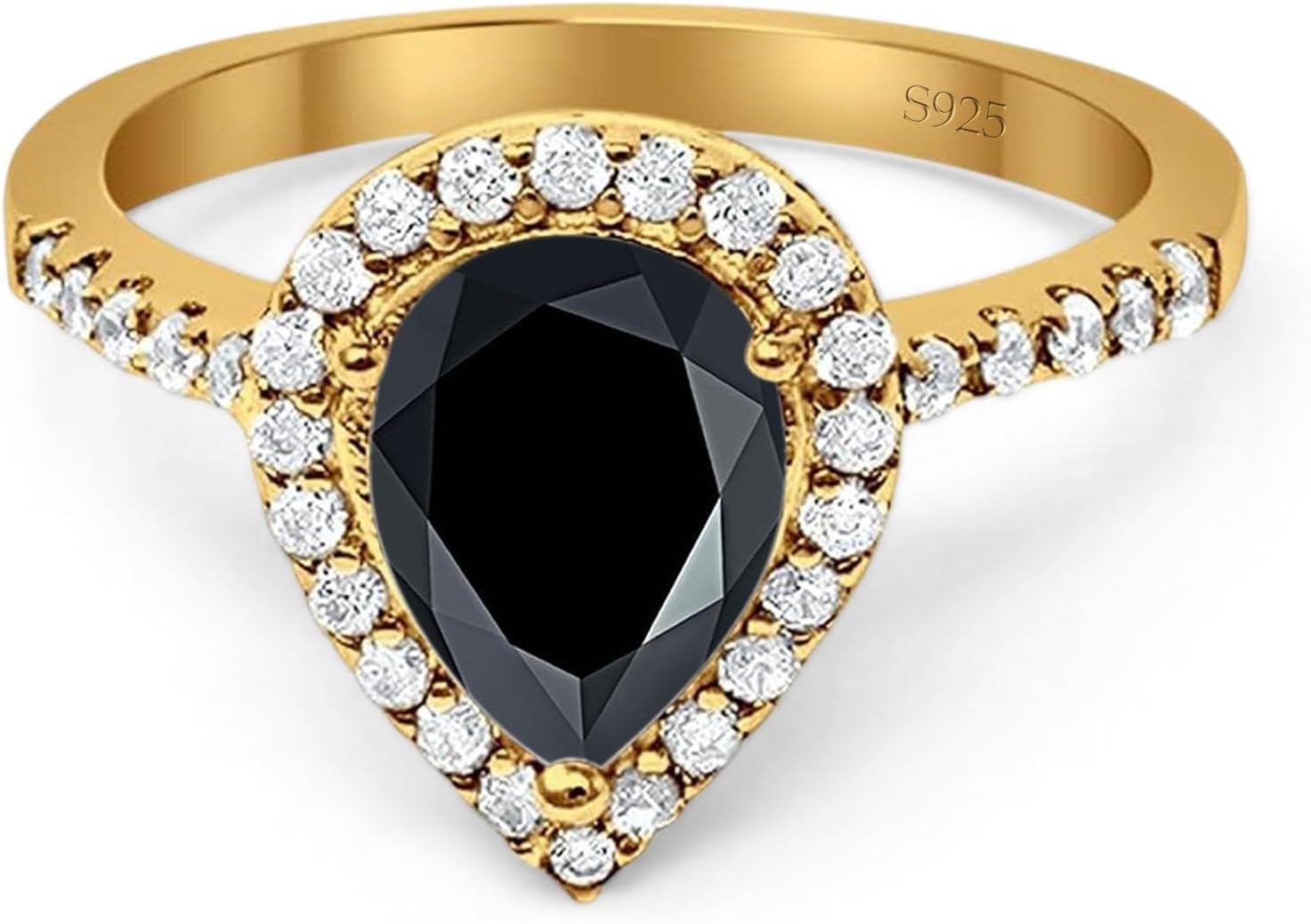 Art Deco Pear Teardrop Natural Black Onyx Vintage Style Halo CZ Wedding Engagement Rings For Women 925 Sterling Silver