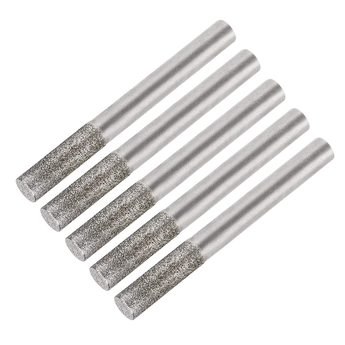 uxcell Diamond Burrs Bits Grinding Drill Carving Rotary Tool for Glass Stone Ceramic 120 Grit 1/4" Shank 6mm Cylinder 5 Pcs