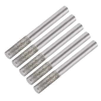 uxcell Diamond Burrs Bits Grinding Drill Carving Rotary Tool for Glass Stone Ceramic 120 Grit 1/4 Shank 6mm Cylinder 5 Pcs