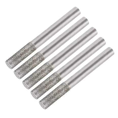 uxcell Diamond Burrs Bits Grinding Drill Carving Rotary Tool for Glass Stone Ceramic 120 Grit 1/4 Shank 6mm Cylinder 5 Pcs