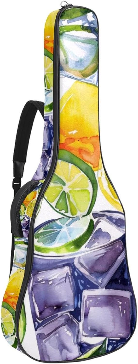 Acoustic Guitar Bag 0.4 Inch Thick Padding Waterproof Guitar Case Gig Bag for 40 41 42 Inch Electric Bass Classical Guitar, Seamless Watercolor Fruits Pattern