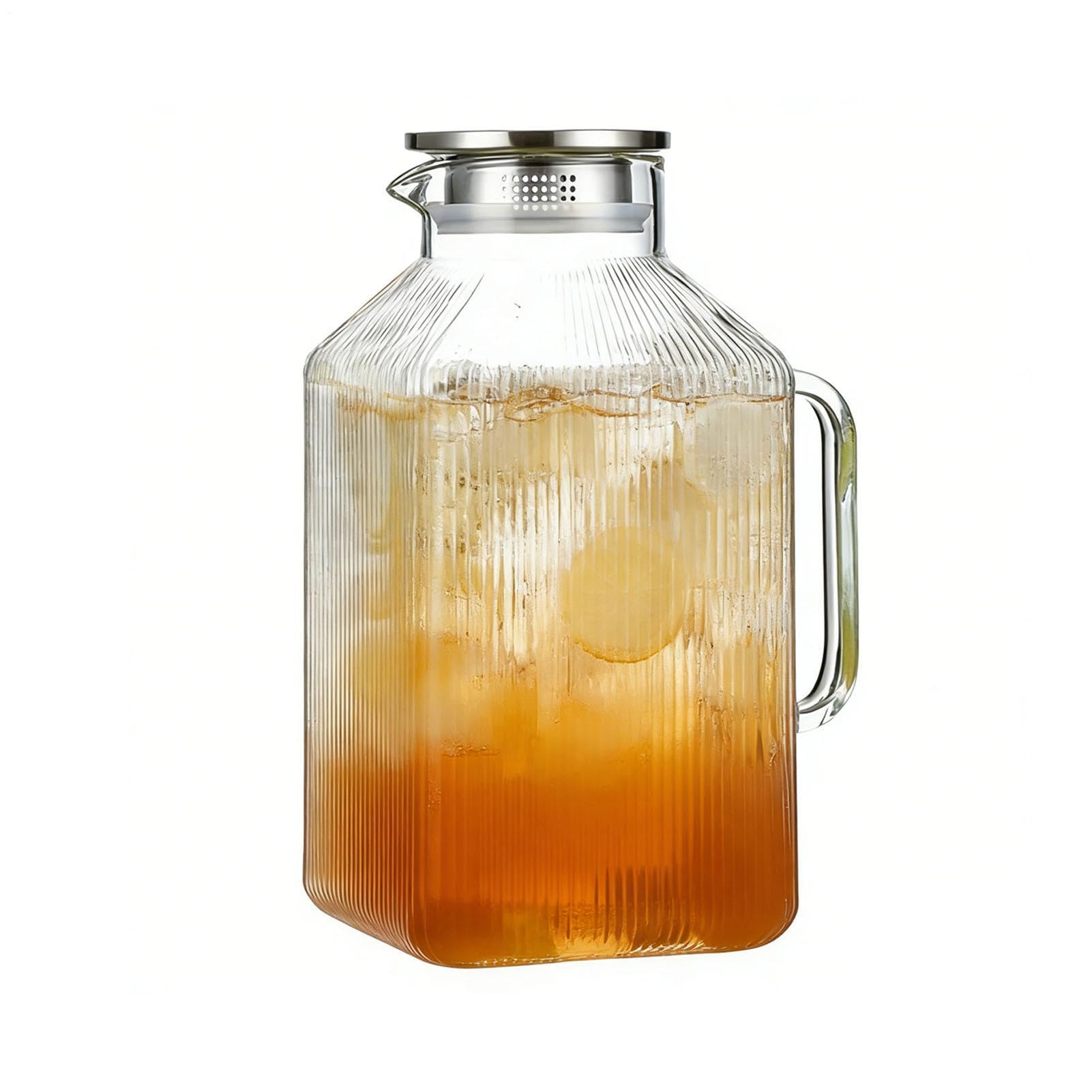 Glas-Teekrug, 3,8 l, groß, auslaufsicher, Glaskrug, Teekännchen, für kaltes Wasser, Saft, hausgemachte Getränke, Kaffee, Kühlschrank