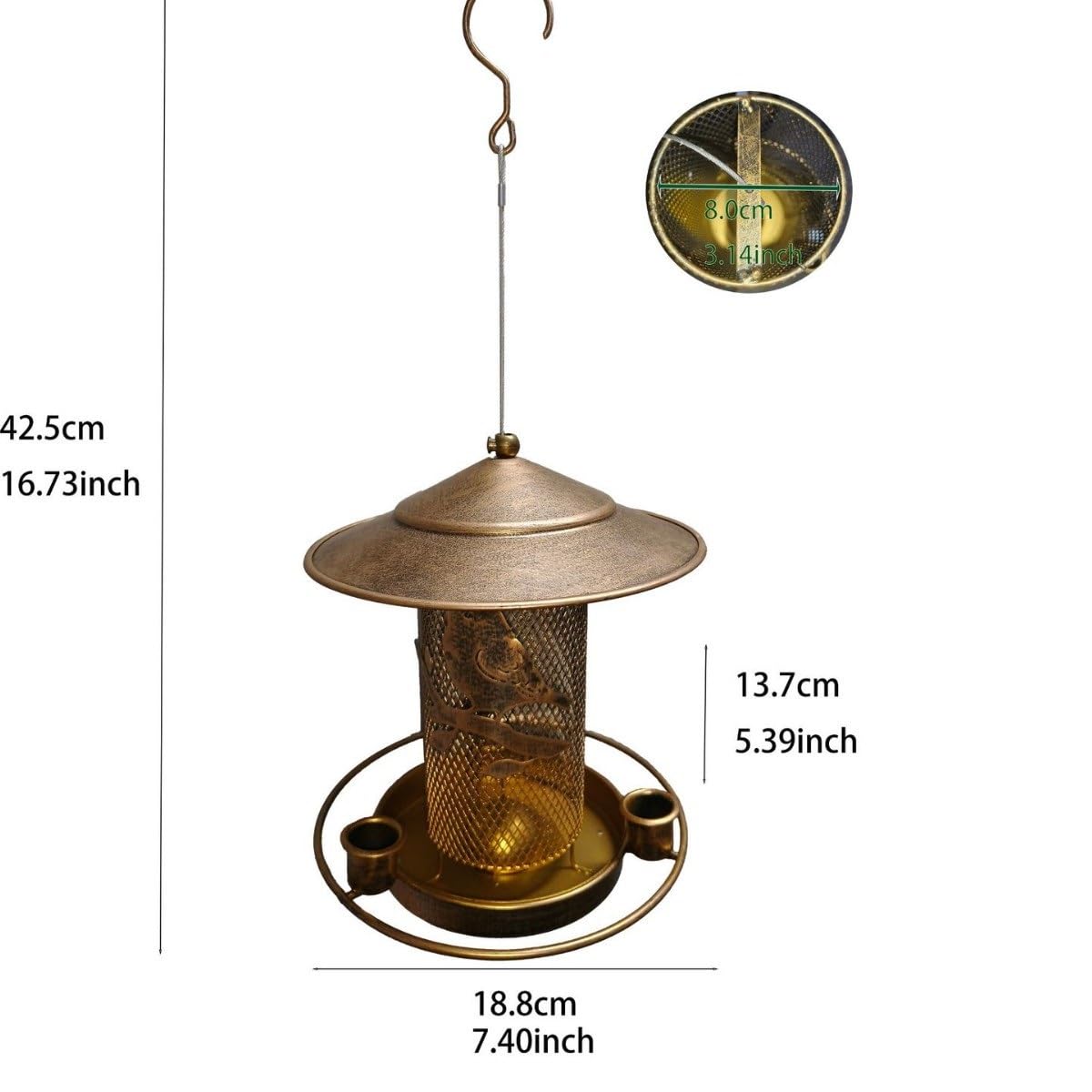 Mangiatoia per uccelli in ferro battuto, decorazione da giardino in metallo, design da appendere per uccelli selvatici, costruzione durevole, accessorio essenziale per l'alimentazione degli uccelli