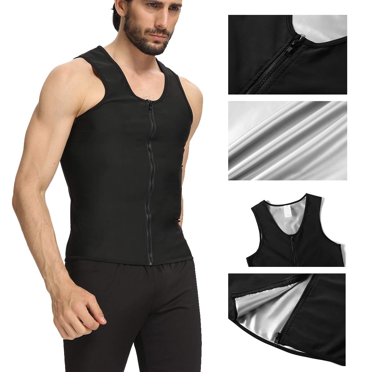 NonEcho Sweat Sauna Vest for Men Waist Trainer Workout Tank Top Body Shaper Training Vest with Zipper