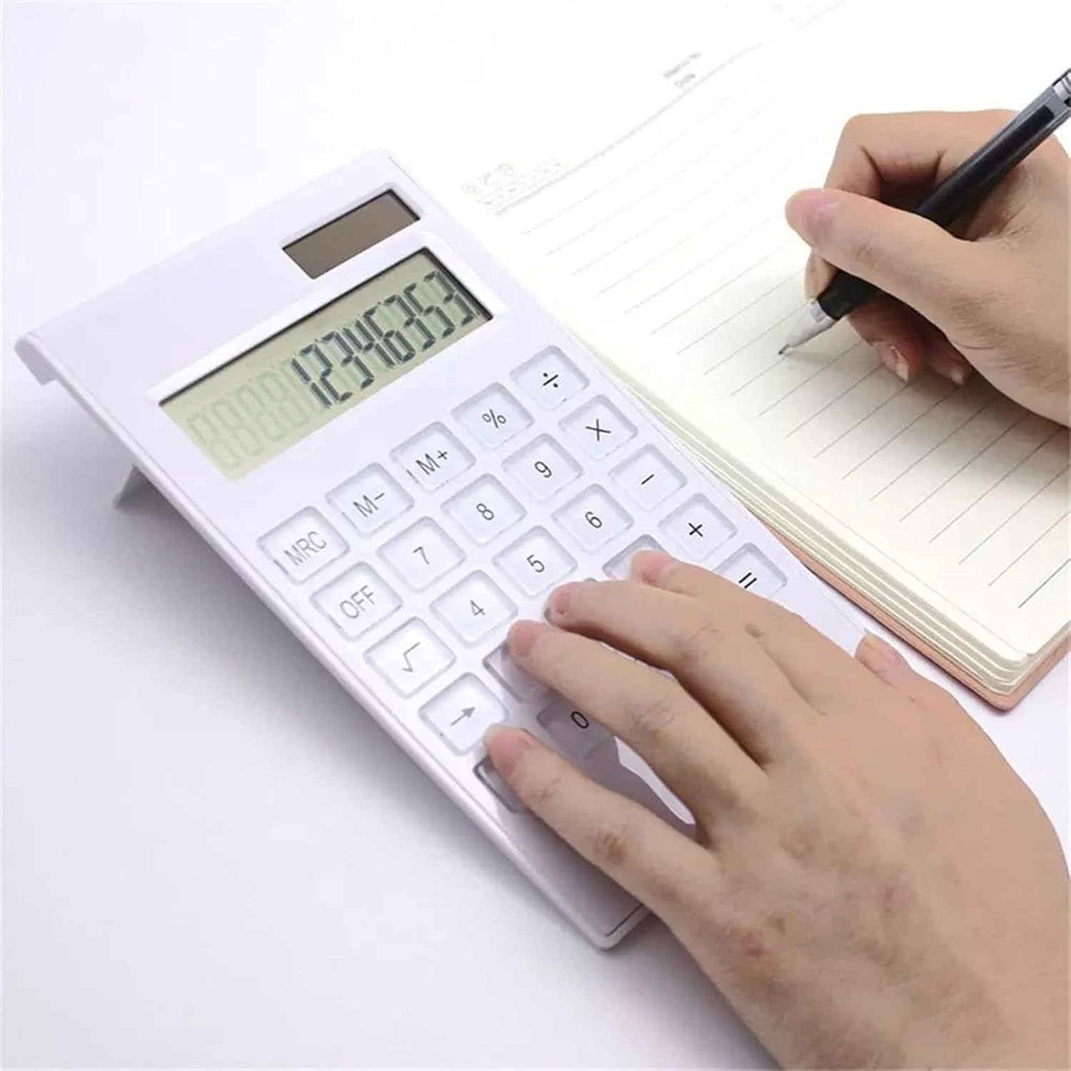 calcolatrice scientifica per la scuola, Desktop ultra sottile da 12 cifre ampio display batteria solare pulsante in cristallo a doppia alimentazione grande for ufficio scuola