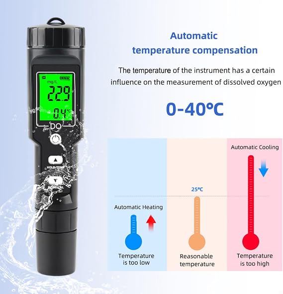 Dissolved Oxygen Meter, Digital DO9100 Water Tester With Auto Temp Compensation, 6 Probe Covers, For Swimming Pools, Aquariums, Seawater & Home Brewing