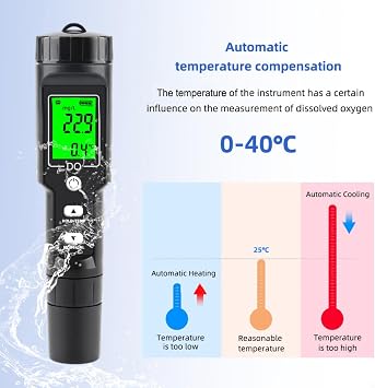 Dissolved Oxygen Meter, Digital DO9100 Water Tester With Auto Temp Compensation, 6 Probe Covers, For Swimming Pools, Aquariums, Seawater & Home Brewing