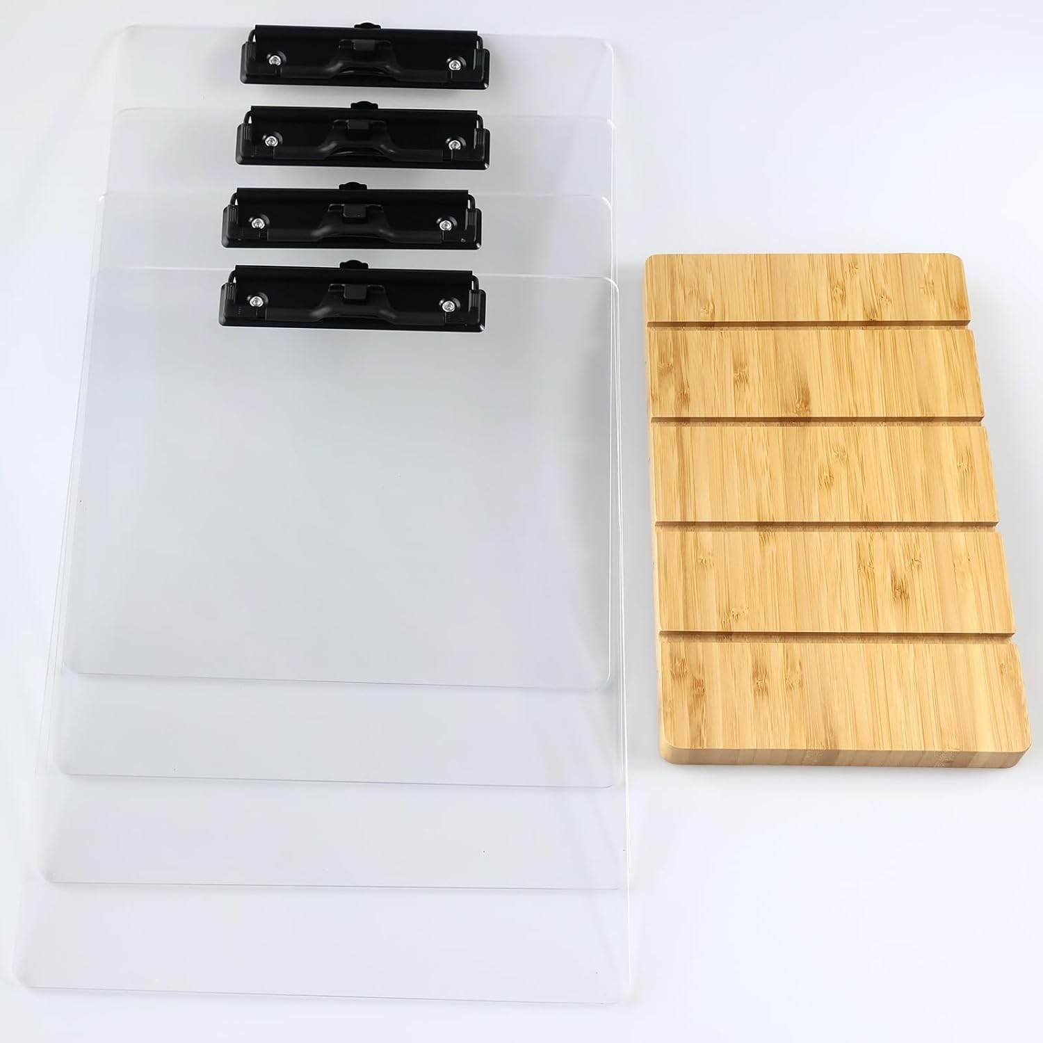 Clipboard with Stand,Clear Acrylic Freestanding Clipboards Bulk with Pen Holder,Document Typing Paper Stand,Menu Display Board,Receipt Holder (4-Pack 8.5"×11")