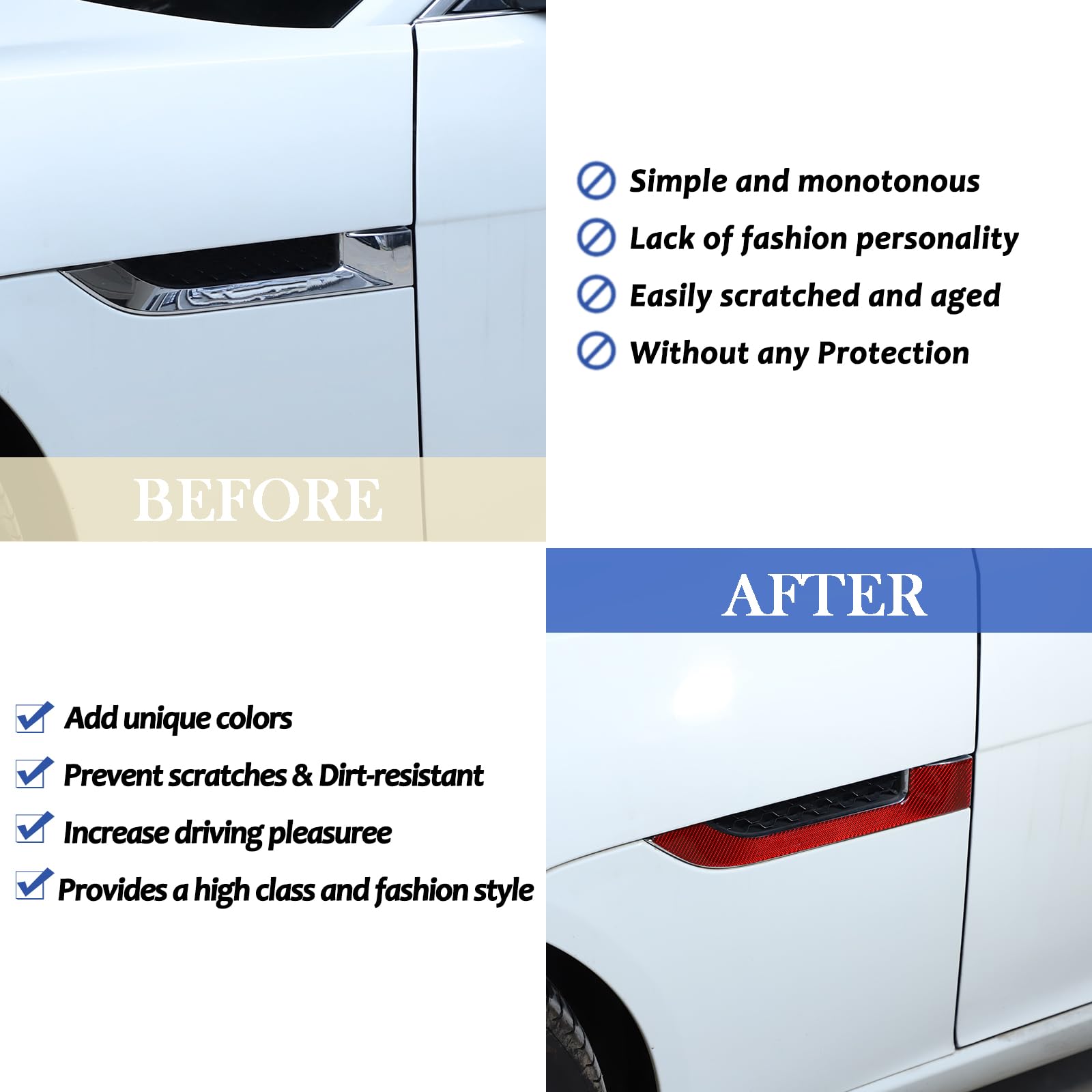 Daeiclru Real Carbon Fiber Side Fender Air Vent Trim Compatible with Jaguar F-TYPE 2013-2022, Air Vent Outlet Cover, Air Intake Scoop Cover Trim Sticker Accessories (Style A - Red)